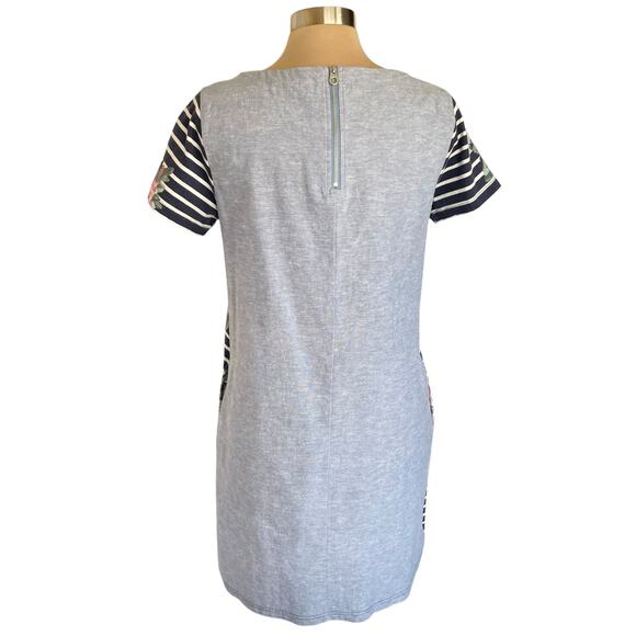 Joules Imelda Jersey Woven Mix Dress Blue Floral Stripe Size 10 Coastal Casual - Picture 7 of 12